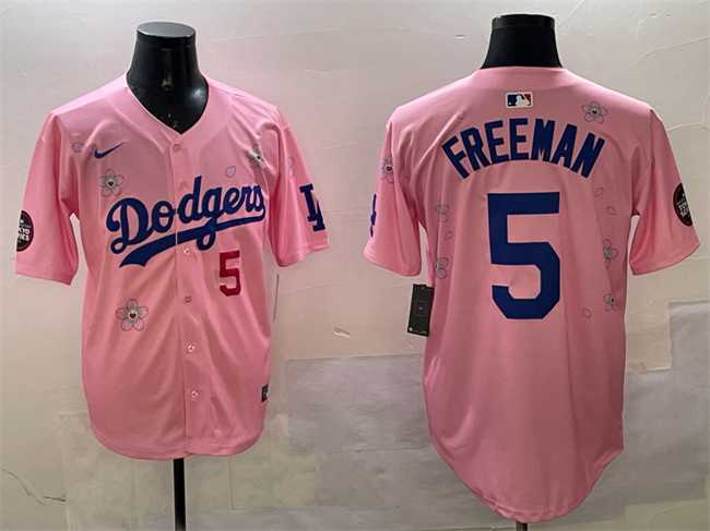 Men%27s Los Angeles Dodgers #5 Freddie Freeman Pink 2025 Tokyo Series Limited Stitched Jersey